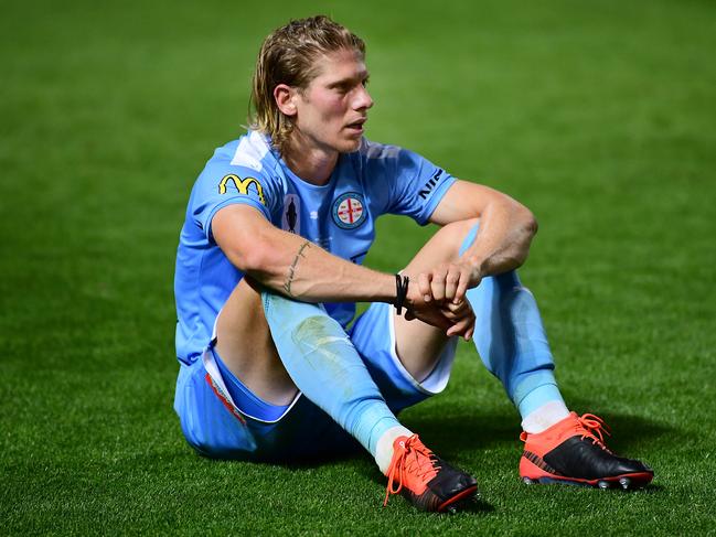 Harrison Delbridge of Melbourne City was dejected after losing the FFA Cup Final. Picture: Getty Images