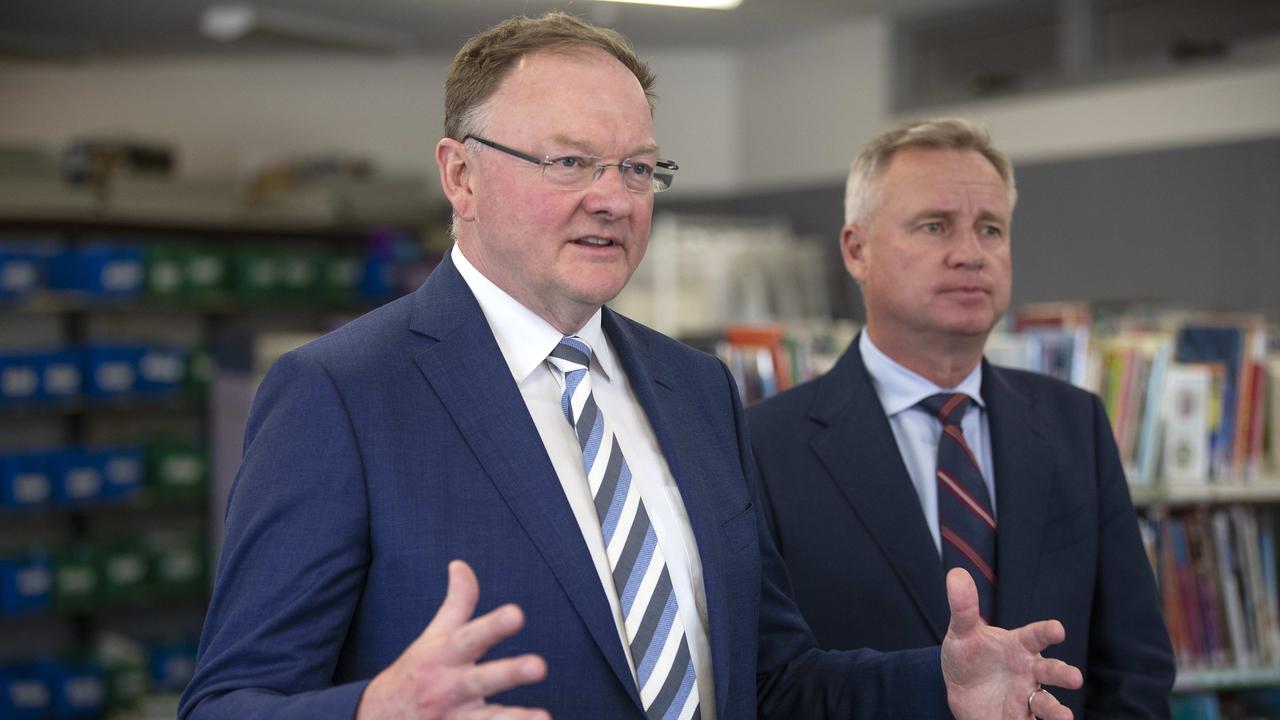 Education Minister Roger Jaensch and Premier Jeremy Rockliff at Lenah Valley Primary School. Picture: Chris Kidd
