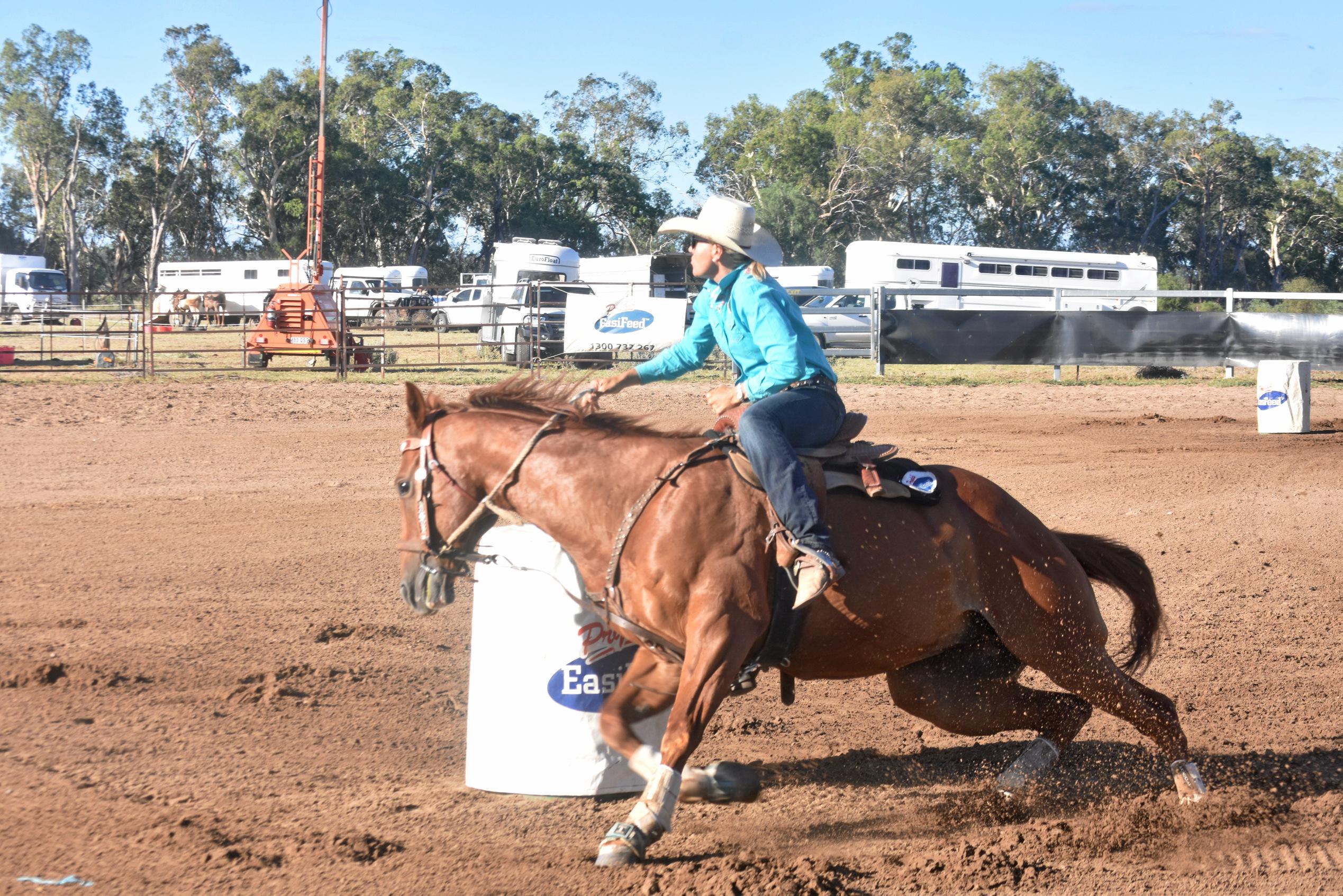 Leanne Caban, 3D barrel racing, Ayers Jackpot. Picture: Jorja McDonnell