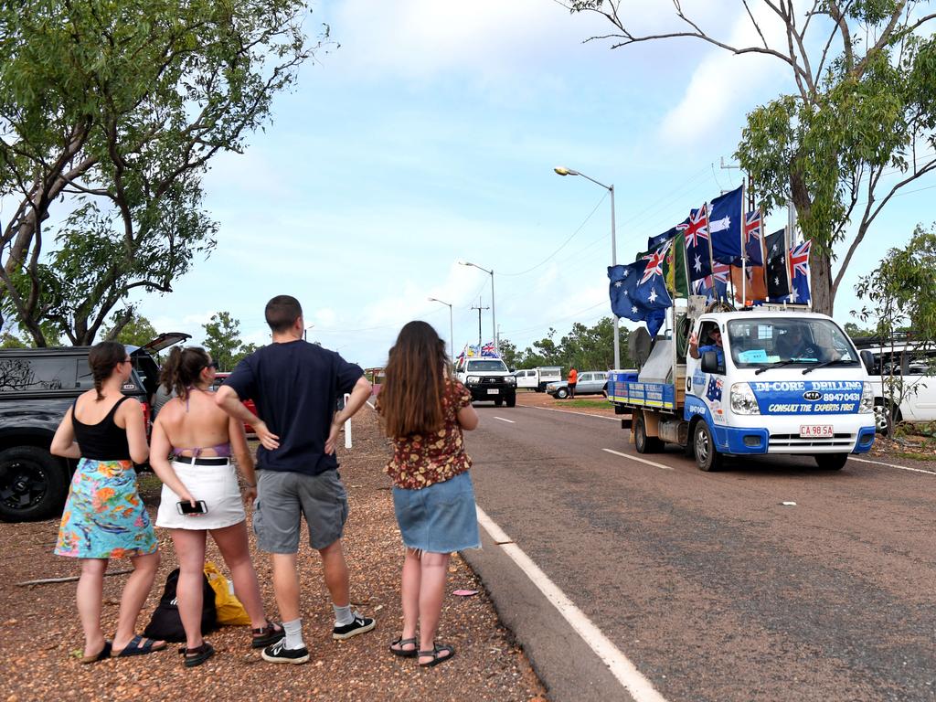 Spectators take in the colours and characters at Hidden Valley for the annual Variety NT Australia Day Ute run. Picture: Che Chorley