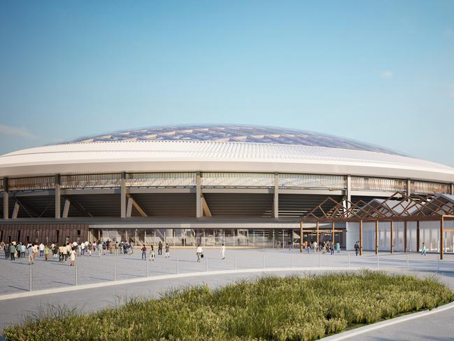 Renders showing the relocated Goods Shed at Macquarie Point, to make way for a multipurpose stadium. Picture: Cox Architecture