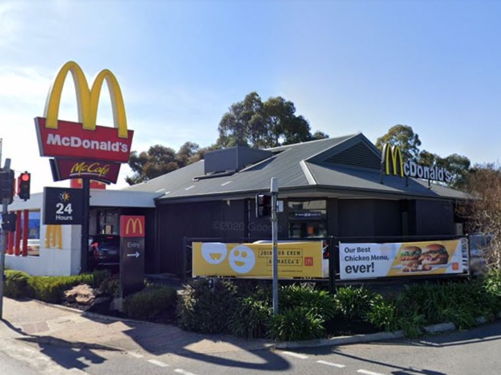 An elderly man slipped and fell onto a slow moving car at the McDonalds restaurant at Melrose Park. Picture: Google Maps