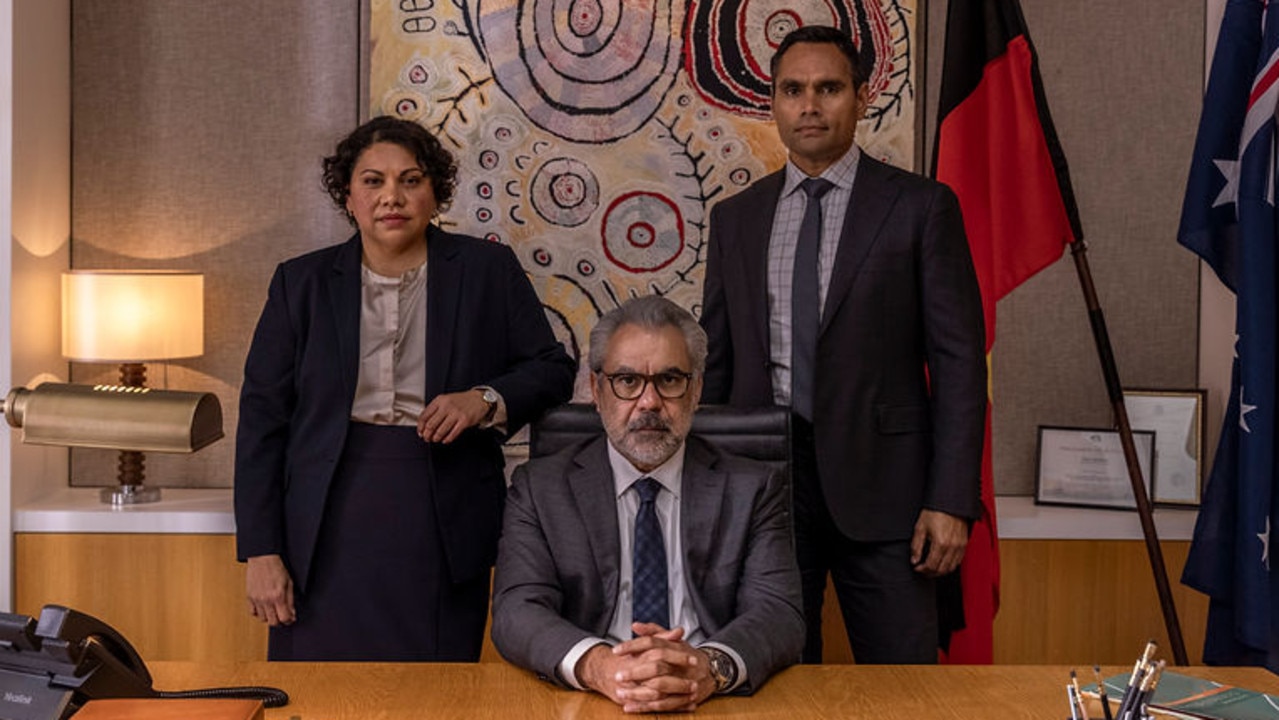 Deborah Mailman, Wayne Blair and Rob Collins in a scene from Season 3 of Total Control.