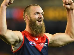 MELBOURNE, AUSTRALIA - JUNE 13: Max Gawn of the Demons celebrates after kicking a goal during the round 12 AFL match between the Melbourne Demons and the Collingwood Magpies at Melbourne Cricket Ground on June 13, 2016 in Melbourne, Australia. (Photo by Quinn Rooney/Getty Images)