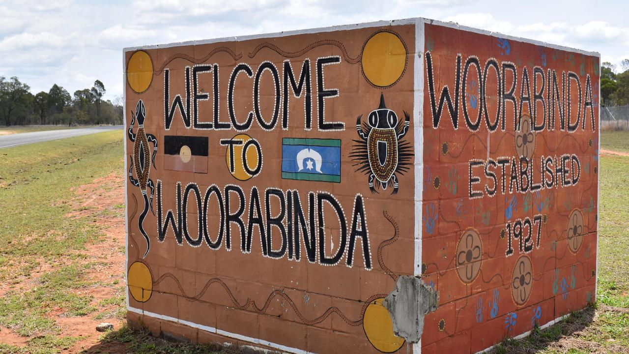 The Welcome to Woorabinda sign following the deaths of two toddlers in the remote Indigenous community. Photo: Geordi Offord