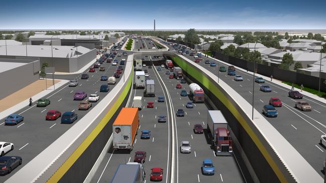 An artist’s impression of the North-South Corridor, showing the lowered road.