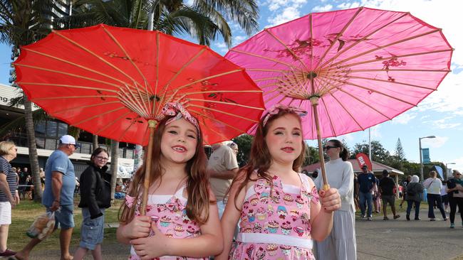 Twins Sophie and Imogen Naughton, both 7, at Cooly Rocks On festival. Picture: Annette Dew