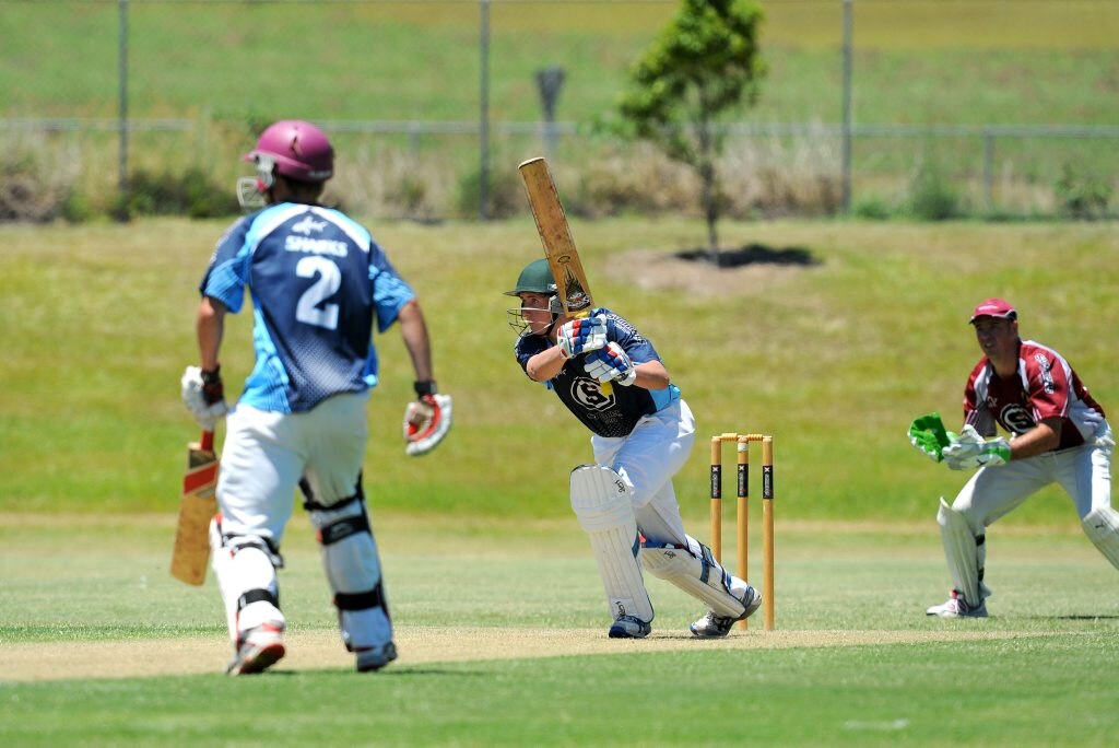 IN THE DRIVING SEAT: Sharks batsman, Nathan Getts, smashes one through covers during their loss to the Ghosts. Photo: Leigh Jensen/ The Coffs Coast Advocate. Picture: Leigh Jensen