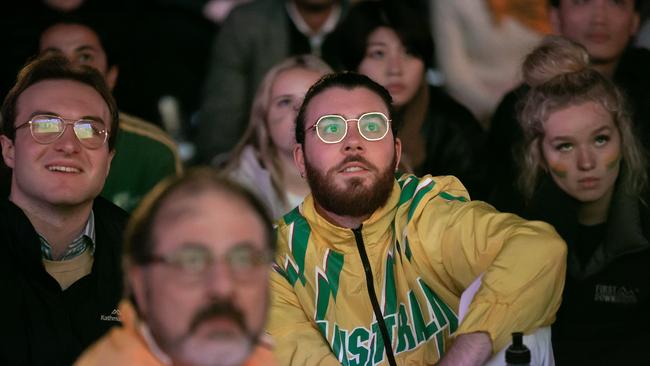 Fans watch on intensely during the semi final at Tumbalong Park. Picture: NCA NewsWire/ Brendan Read