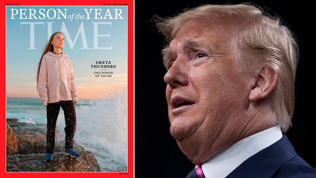 'Chill, Greta!' … US President Donald Trump (right) has a message for Time magazine's person of the year, Greta Thunberg.