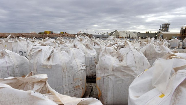 Bags of lithium concentrate sit ready for transportation at the Bald Hill lithium mine. Picture: Carla Gottgens/Bloomberg