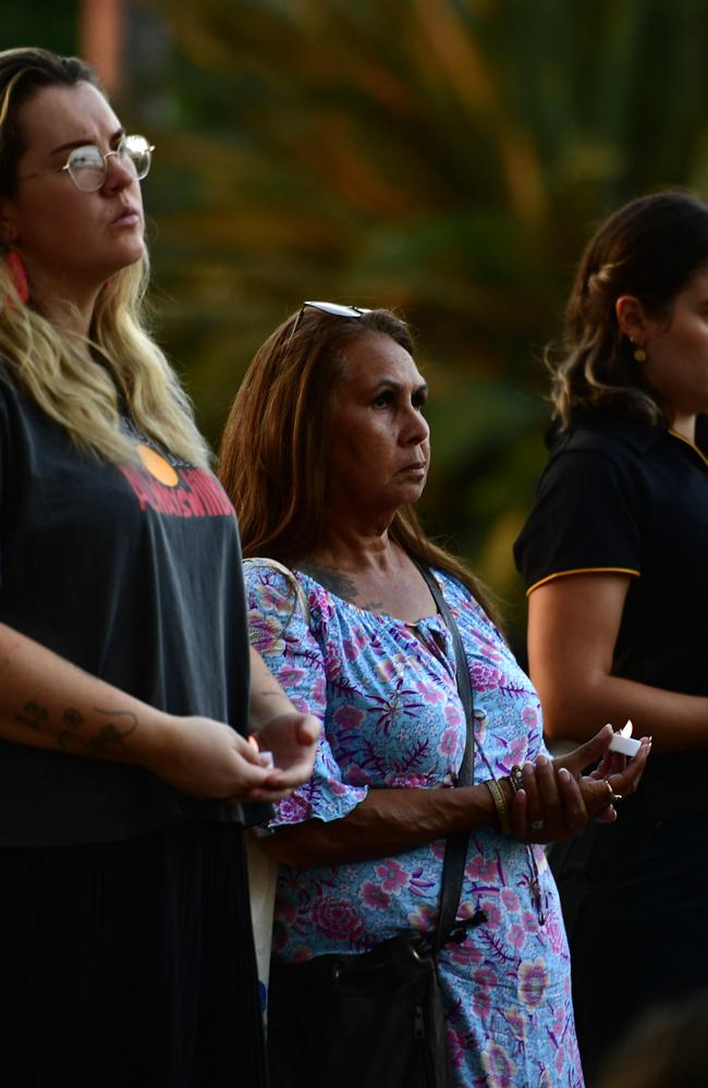 Hundreds of Top End residents gathered outside the NT Parliament on Wednesday for a vigil for Kumanjayi White, a 24-year-old Warlpiri man with a disability who died after being restrained by police in the Alice Springs Coles. Picture: Zizi Averill