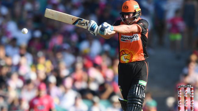 Will Bosisto cracks a boundary for the Perth Scorchers during BBL07. Picture: DAVID MOIR (AAP).