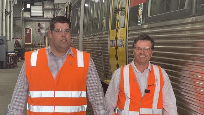 Transport Minister Brent Mickelberg and Maryborough MP John Barounis.