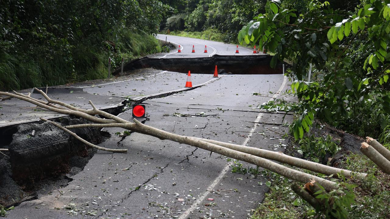 Damage to the Palmerston Hwy, near Crawfords Lookout, caused by intense rainfall following Cyclone Jasper in December 2023.