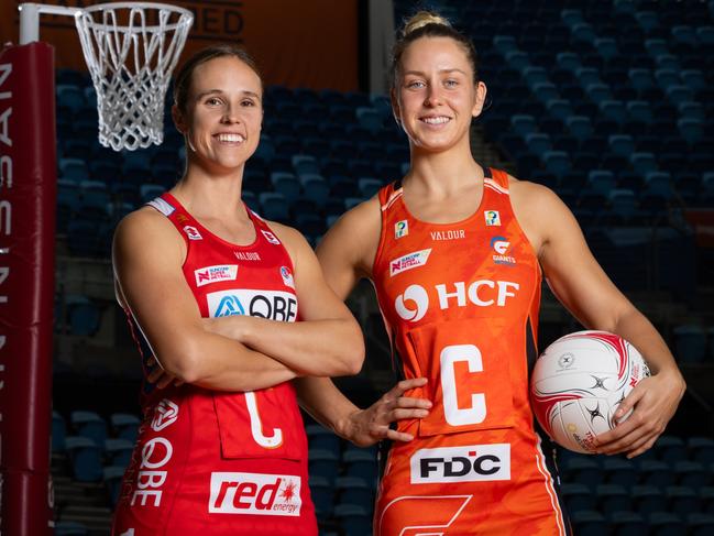 Paige Hadley and Jamie-Lee Price together in 2025. Picture: Narelle Spangher/Giants Netball
