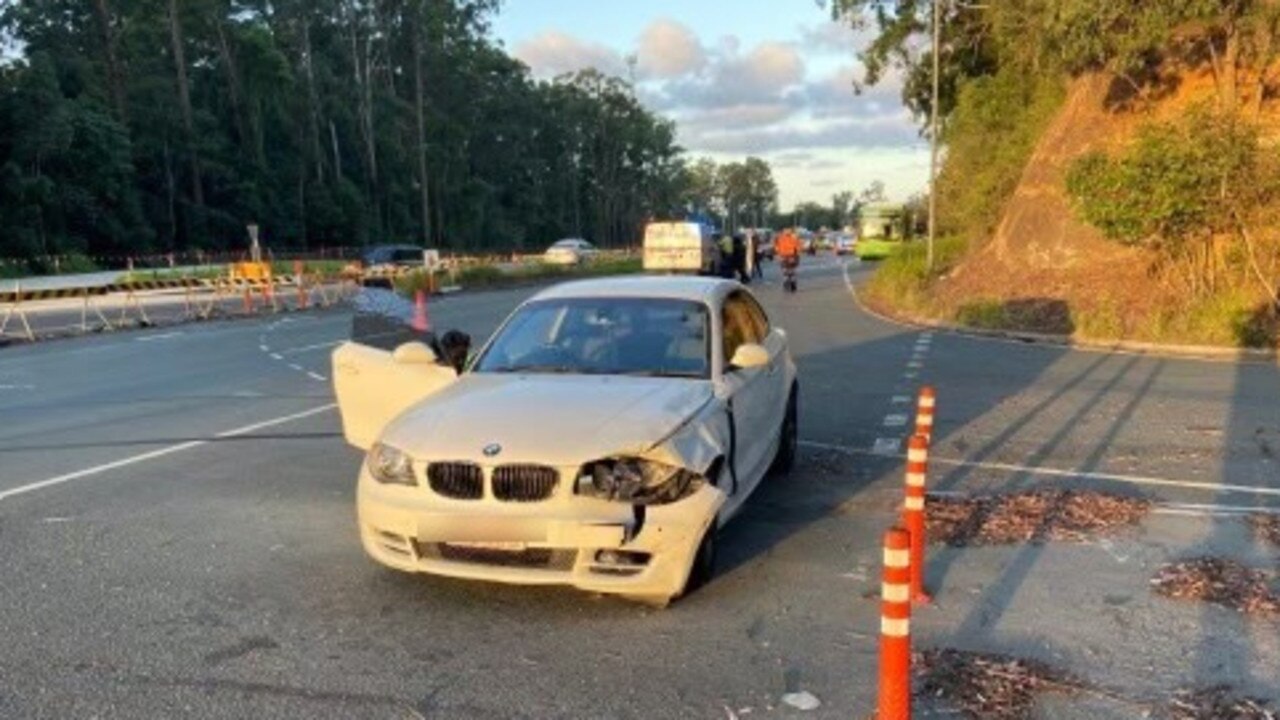 A white sedan at the scene of the double fatality on Nambour Connection Rd on Thursday, April 21, 2022.