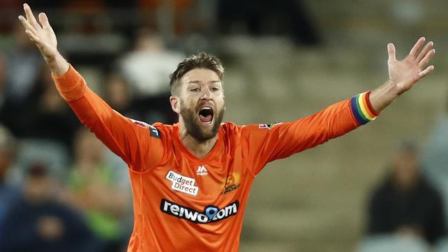 Andrew Tye pleaded with the umpire, to no avail. Picture: Darrian Traynor/Getty Images