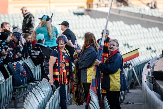 Crows and Port Adelaide together on the southern side of Adelaide Oval as extras in the film 