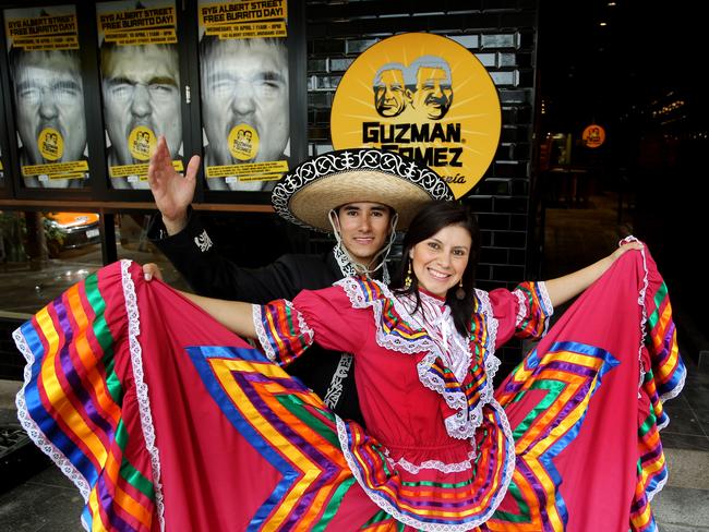 News-mx 16/04/12 Guzman Y Gomez city store opening. Julie Berdugo and Sebastian Lopez. Pic Mark Calleja