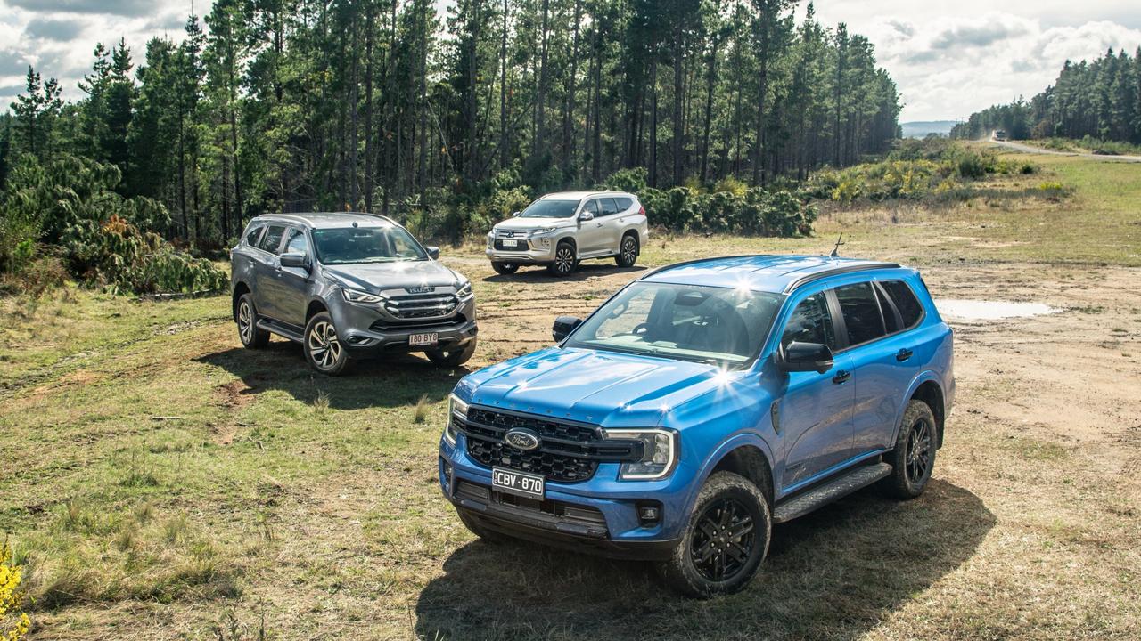 Ford Everest, Mitsubishi Pajero Sport and Izuzu MU-X. Picture: Thomas Wielecki