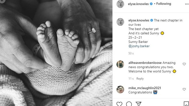 Elyse Knowles and partner Josh Barker have welcomed their new baby Sunny Barker.