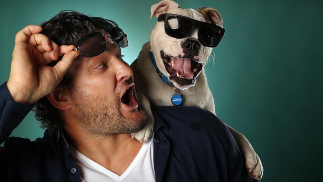 Brendan Fevola and Leroy bringing out a new range of sunglasses called 'Boofhedz'. Picture: Alex Coppel