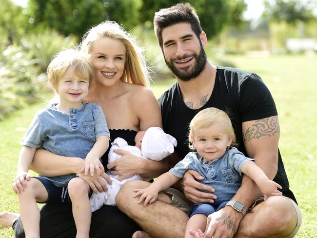 James Tamou with partner Brittany and their children Brooklyn Barclay and Bronx. Picture: Wesley Monts