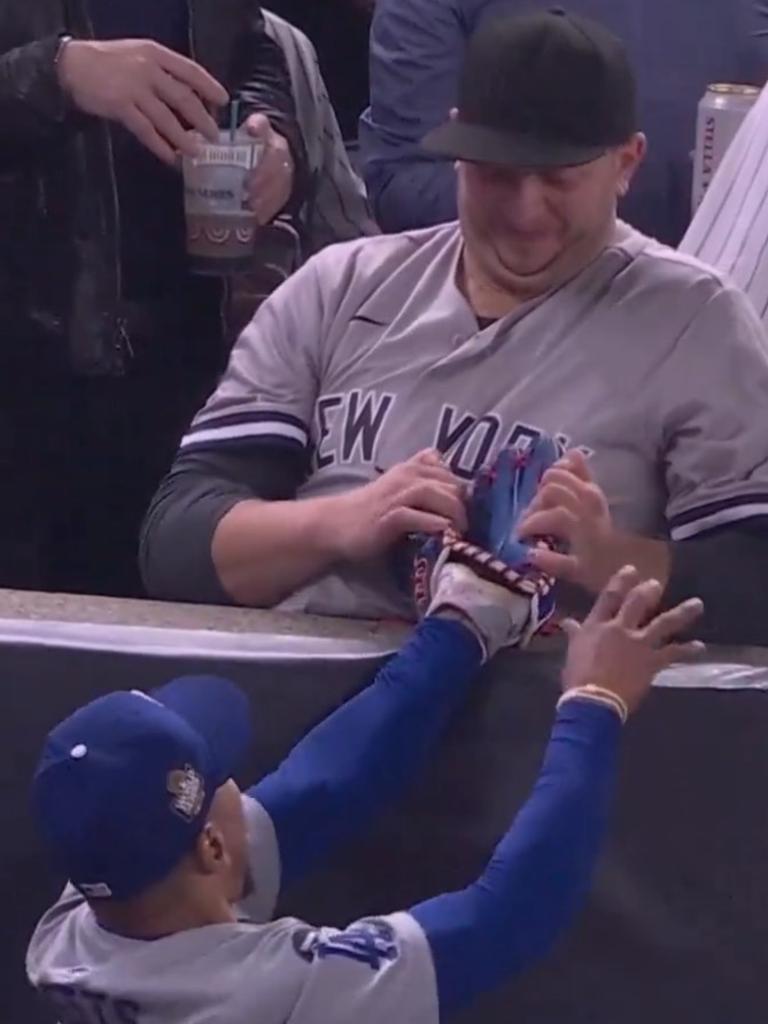 The Yankees fan went to great lengths to break-up the play. Photo: Fox Sports