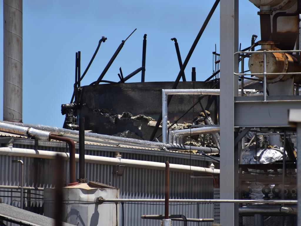 The scene outside Leaf Resources, Isis, following an explosion felt by people in the Childers region on Saturday night.