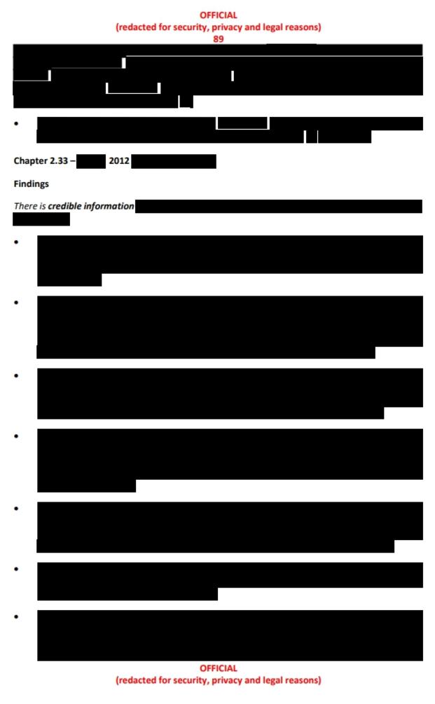 Supplied Images of redacted pages in the Afghanistan war crimes report