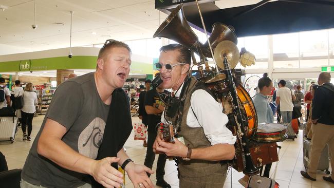 David Winiata from Gosford joins in a sing-a-long with Uptown Brown. Picture: Glenn Hampson