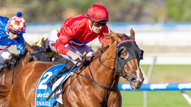 Benagil, ridden by Mark Zahra, gave trainer Glen Thompson his first Group 1 success in his own right. Picture: Makoto Kaneko