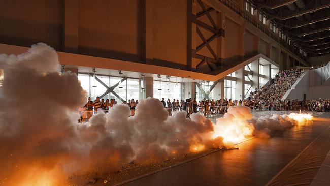 Cai Guo-Qiang’s The Bund Without Us 2014 gunpowder artwork ignition at the Power Station of Art in Shanghai. Picture: JJY Photo, courtesy Cai Studio.