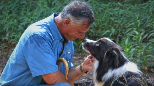 Sheep Herding for City Dogs trainer John Borg with dog Smokey.