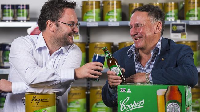 Coopers Brewery chairman Glenn Cooper (right) with Tim Haymes from Haymes Paint.