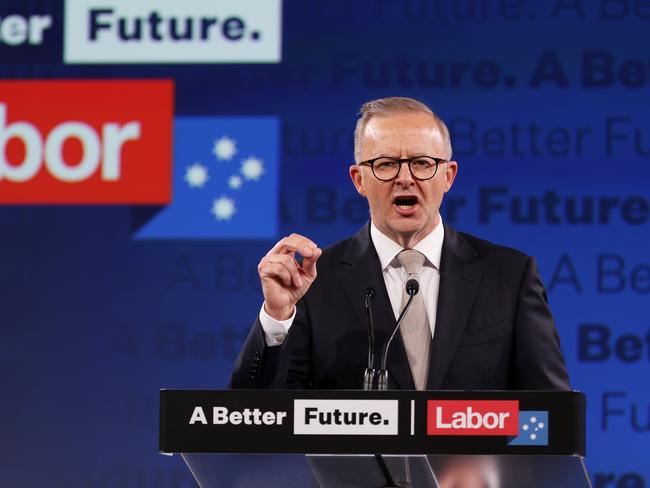 Anthony Albanese at the Labor Party election campaign launch at Optus Stadium in Perth. Picture: Paul Kane/Getty Images