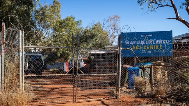 Razor wire on fencing around the art centre in Yuendumu, where tensions are high between two warring families.