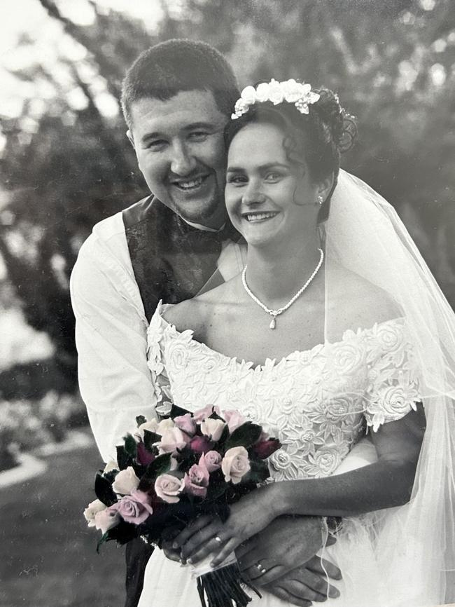 Jason Joynes with his wife Michelle Joynes during their wedding day 27 years ago. Picture: Supplied by family