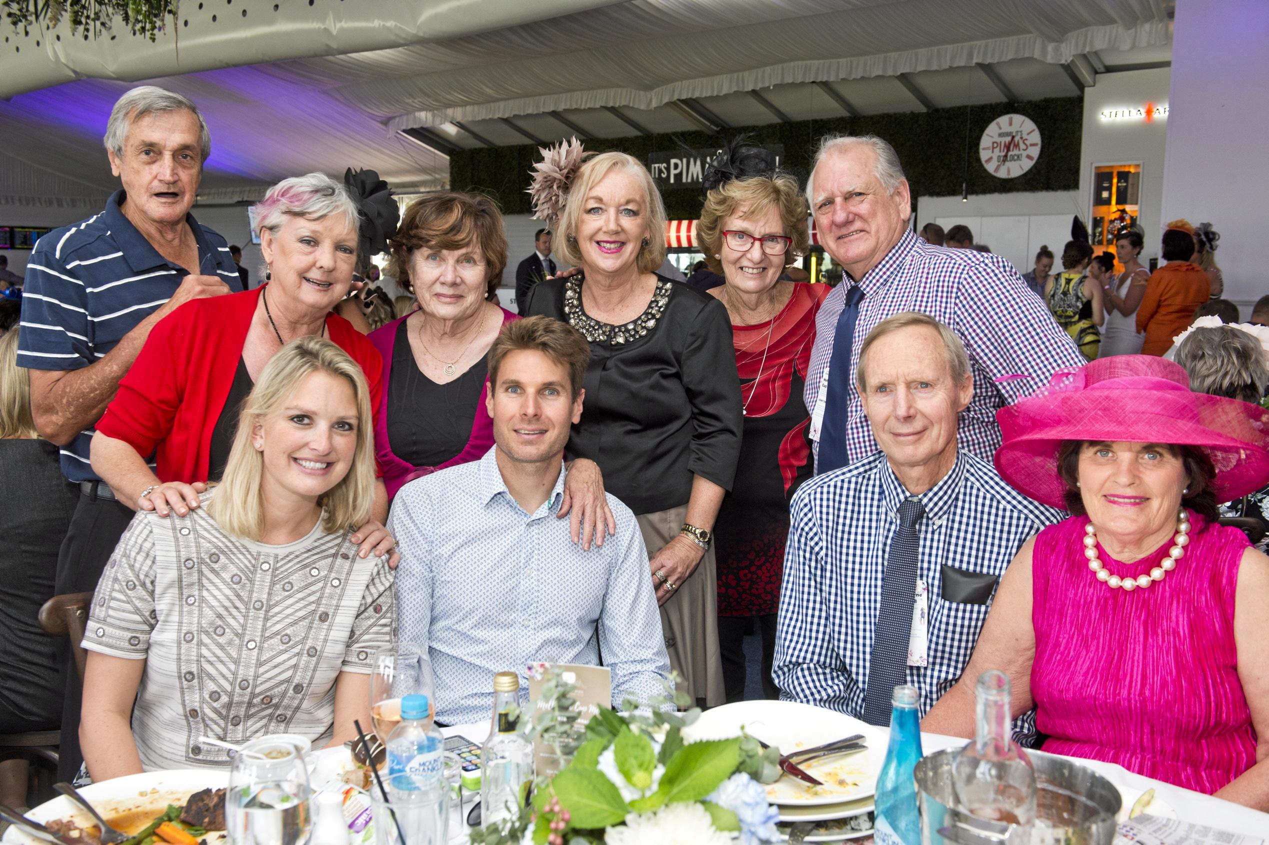 ( Back from left ) Peter Collins, Karen Collins, Margrett Power, Kathy Bracken, Regina Albion and Wayne Bracken. ( Front from left )  Liz Power, Will Power, Greg Power and Margaret Power. Melbourne Cup Day at Clifford Park. Wednesday, 3rd Jan, 2018. Picture: Nev Madsen