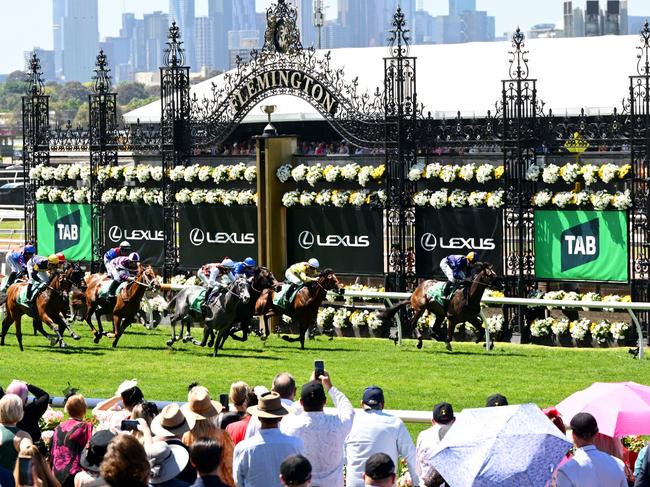 MELBOURNE, AUSTRALIA - NOVEMBER 05: James McDonald riding Opening Address wins Race 2 the TAB Trophy during Melbourne Cup Day at Flemington Racecourse on November 05, 2024 in Melbourne, Australia. (Photo by Quinn Rooney/Getty Images)