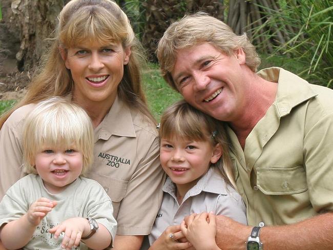 The late Crocodile Hunter Steve Irwin with wife Terri and their children Robert and Bindi, at Australia Zoo on the Sunshine Coast.