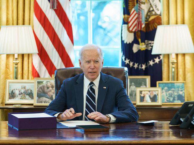 US President Joe Biden speaks before signing the American Rescue Plan on March 11, 2021, in the Oval Office of the White House in Washington, DC. Picture: AFP