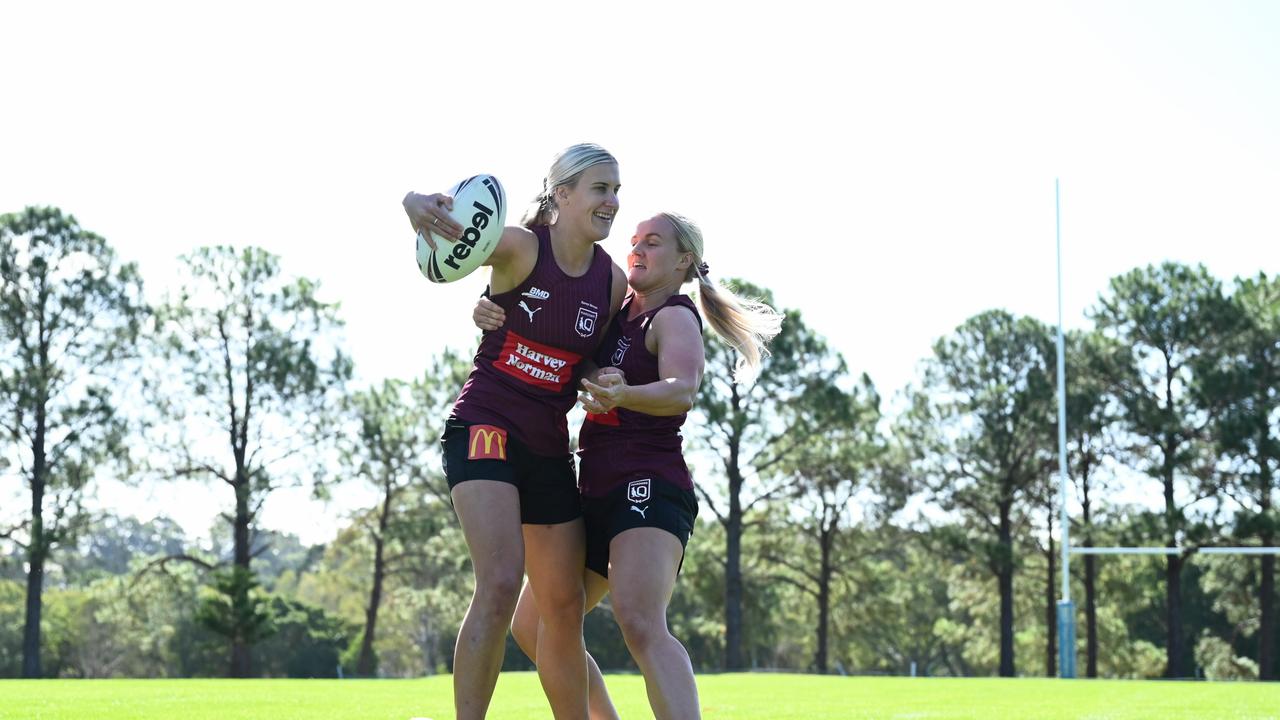 Shenae Ciesiolka and Emily Bass at the Queensland Women's State of Origin Camp on the Gold Coast. Picture: QRL Media/Zain Mohammed