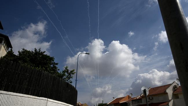 Israel's Iron Dome defence system intercepts rockets fired from Gaza on Wednesday at Sderot. Picture: Getty Images