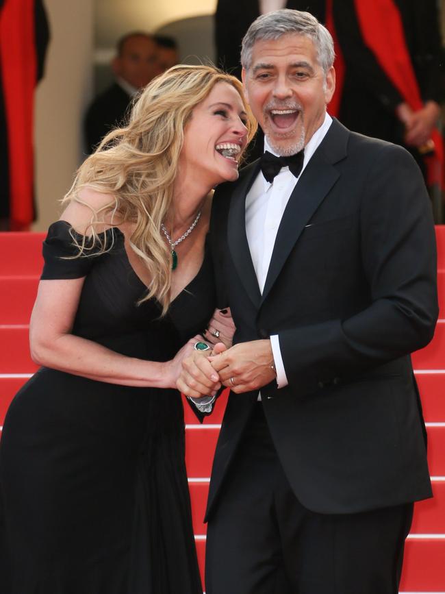 Julia Roberts and George Clooney at the Cannes Film Festival in 2016. The stars will appear in Ticket To Paradise to be filmed in Queensland. Picture: Toni Anne Barson/FilmMagic