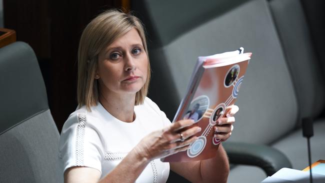 Labor backbencher Susan Lamb reacts during House of Representatives Question Time at Parliament House in Canberra, Tuesday, February 13, 2018.  (AAP Image/Lukas Coch) NO ARCHIVING