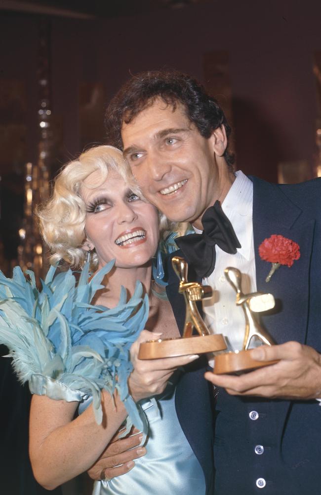 TV presenter and comic Jeannie Little with the late Don Lane at the 1977 Logies. Picture: Supplied