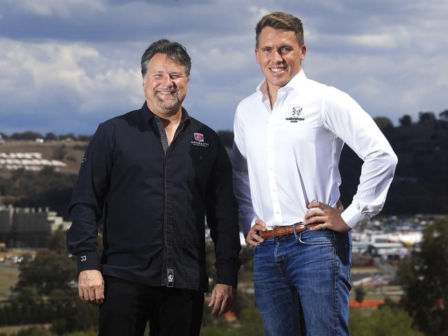 Former Indy Car champ and motorsport giant Michael Andretti with Walkinshaw Racing team principal Ryan Walkinshaw at Bathurst. Picture: Dylan Robinson