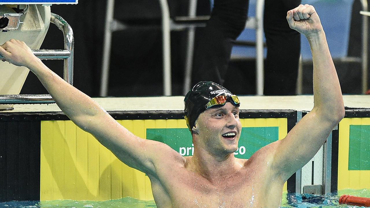 Elijah Winnington ipstaged his hero, Mack Horton, in the 400m freestyle to qualify for the Tokyo Olympics. Picture: AFP